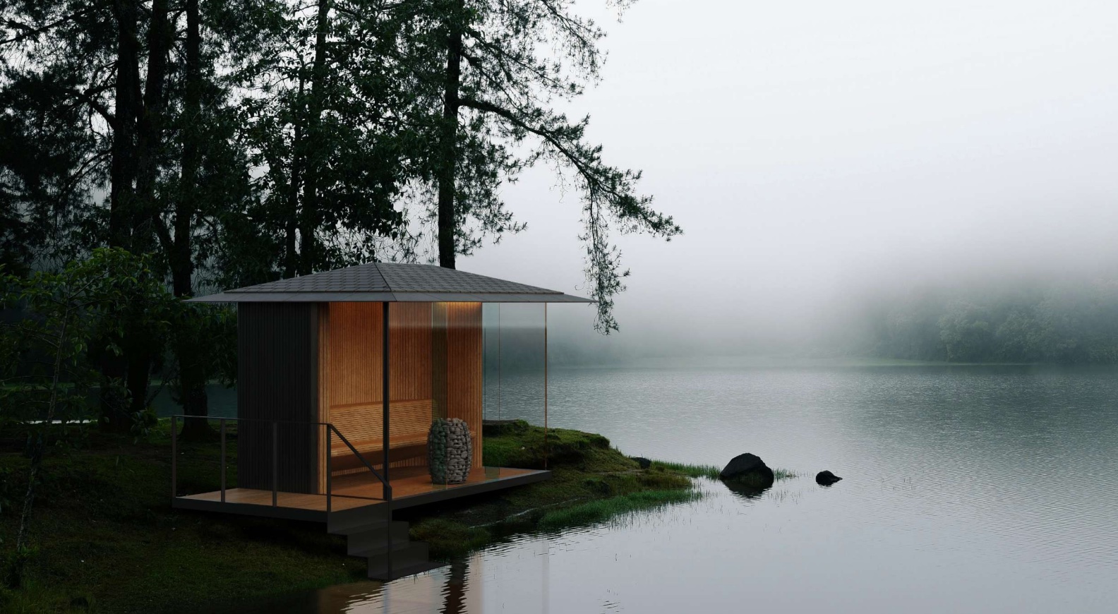 SAUNA. outdoor sauna beside a lake